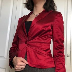 Bebe Red Satin Blazer Jacket